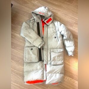 Puma attack puffer long down/ feather coat with hood. Small